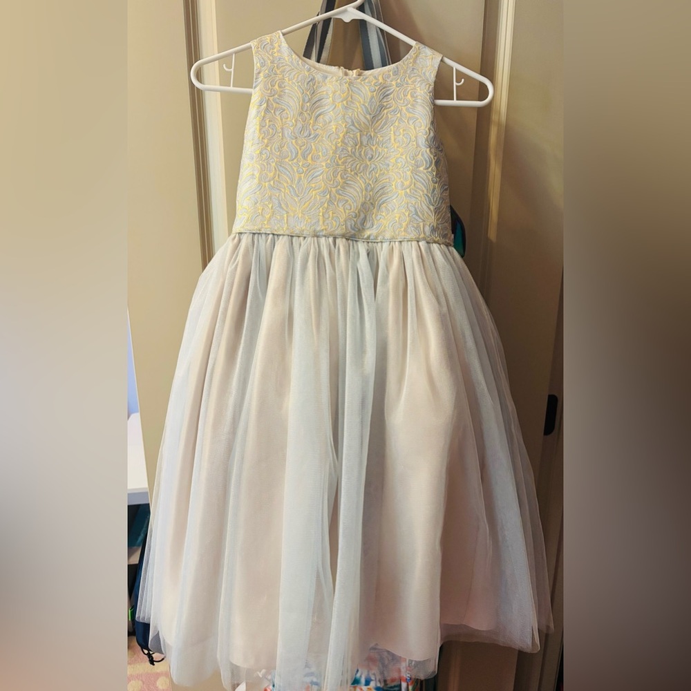 Elegant Blue and Gold Kids Dress